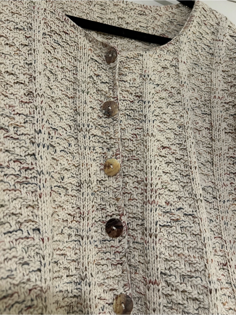 Cotton Multicolor Cream Mother of Pearl Button Front Ribbed Cardigan - Picture 4 of 4